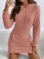 Spot European and American cross-border foreign trade women's casual drawstring pocket pullovers hoodies plush sweatshirt dresses - Image 5