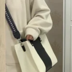 2022 New Simple Japanese Black and White Tote Bag Canvas Large Capacity Student Commuting Shoulder Messenger Bag - Image 3