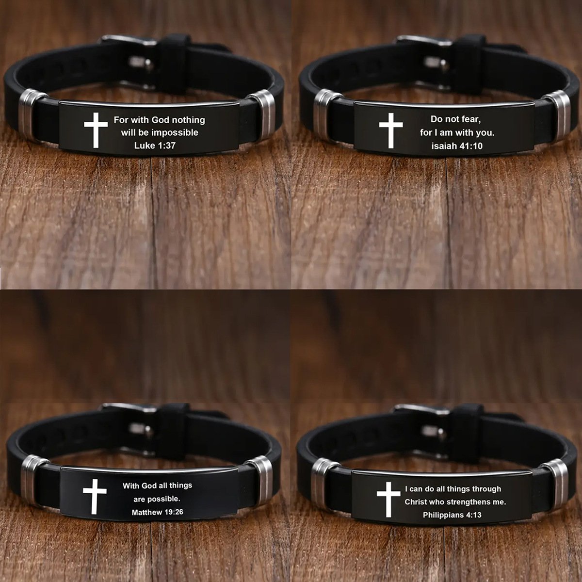 O1CN01OU4MyS1yFUphQK3mU_2208692026549-0-cib.jpg Bible Inspirational Words Simple Family Friendship Bracelet Stainless Steel Adjustable Silicone Sports Bracelet English Edition - Image 1