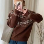 Retro jacquard soft waxy sweater women's 2022 autumn and winter new Japanese style lazy style loose round neck pullover sweater thick - Image 5