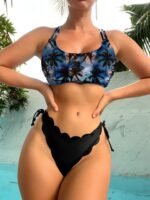 Tamron 2023 new multi-color coconut tree printing laser-cut flower petal bottoms ladies split bikini swimsuit - Image 3