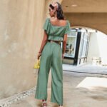 Independent research and development design European and American independent station fashion suits wide-leg pants 2022 summer French square collar loose top - Image 4