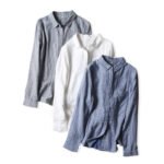 Suding's new double-layer cotton striped shirt women's loose simple cotton long-sleeved Japanese all-match soft shirt 7951 - Image 5