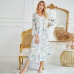 autumn and winter hot style European and American women's nightdress woven four-sided bomb printing long-sleeved long home wear dress - Image 2