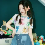 Printed small animal round neck short sleeve T-shirt