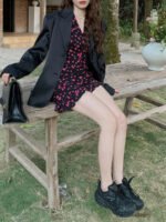 Vetiver thirteen lines 2023 spring new V-neck drawstring small design long-sleeved floral dress female ins - Image 5