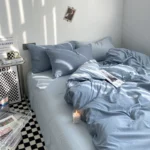 Simple pure color washed cotton bed four-piece spring and autumn Japanese-style bedding bed linen quilt cover single dormitory three-piece set - Image 4