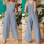 2022 Amazon wish cross-border independent station new women's solid color side pocket loose overalls - Image 14