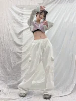 Dudusttudio Japanese retro large pocket loose drawstring bundle foot overalls casual trousers street men and women - Image 3