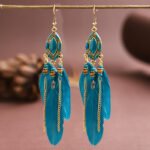 Daisy's new creative retro tassel feather earrings women's long oil drop earrings European and American Bohemian jewelry - Image 6