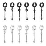 Korean version men's and women's steel color black earrings stainless steel ear clips cross ear studs factory direct sales