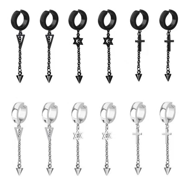 Korean version men's and women's steel color black earrings stainless steel ear clips cross ear studs factory direct sales