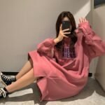 Autumn and winter plus velvet thickened loose thin letter embroidery long-sleeved lazy long skirt sweater dress women - Image 2