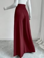 European and American cross-border women's minimalist elegance high-waisted abdomen cinched black wide-leg trousers with pockets are suitable for work and office attire - Image 4