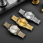 Diamond Face Steel Strap Date Watch Women's Simple Casual Student Fashion Quartz Gold Set Men's Watch Couple - Image 3