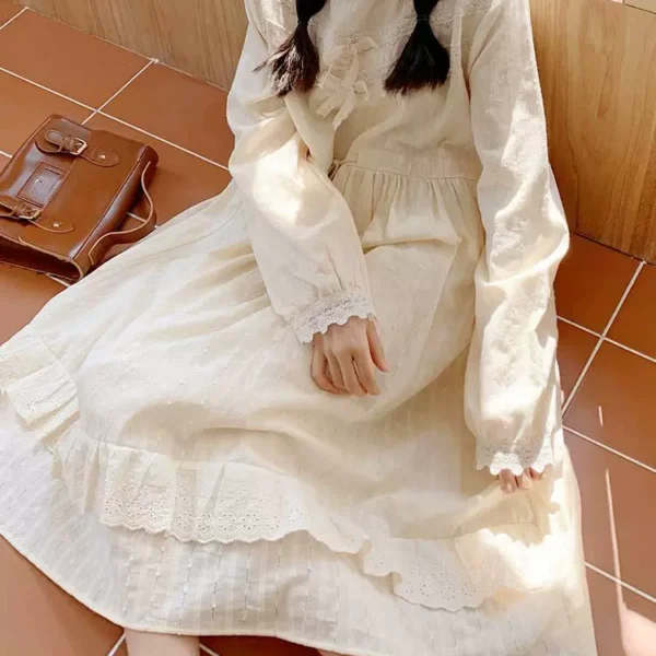 Wooden tea comes out of Japanese milk ufMOA soft u doll skirt lace wide warm wind pure cotton Mori pine girl dress