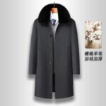 New winter men's wool coat mid-length suede collar dad coat with fleece thickened tweed coat jacket - Image 4