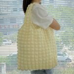 Folded Bubble Bag 2023 New Cotton Japanese Ladies Handbag Shopping Bag One Shoulder Canvas Cloud Bag - Image 2