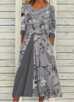 Printed Long Skirt Mid Waist Flat Gray Temperament Commuter Slim Dress - Image 2