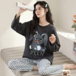 Women's pajamas spring and autumn cotton long-sleeved trousers round neck new simple and sweet Korean version can be worn outside home service suit - Image 6