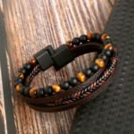 European and American retro men's hand-woven bracelet natural stone synthetic beaded alloy buckle men's bracelet spot wholesale - Image 3