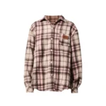 Pink brown retro plaid brushed loose casual shirt - Image 4