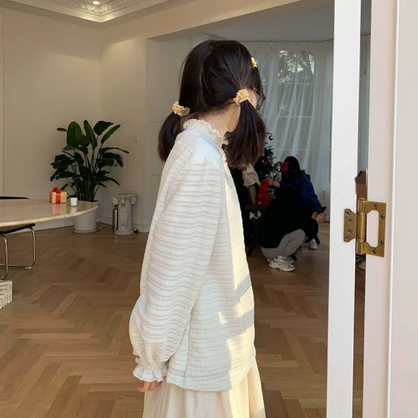 Lace lace collar pleated German velvet warm bottoming shirt fleece loose girly Japanese spring and autumn long-sleeved top