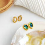 Self-designed copper-plated real gold S925 silver needle geometric oval earrings women's irregular earrings shell earrings T102