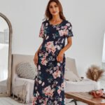 Summer new thin cotton printed ladies long skirt comfortable short-sleeved floral European size large size home service nightdress - Image 4
