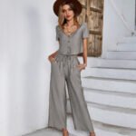 Designer Women's European Station Amazon Wide Leg Pants Suit 2022 Summer Short Top Casual Vacation Style Women's Clothing - Image 2