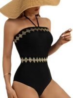 Tamron 2023 new pure color tube top transparent belt sexy triangle one-piece swimsuit European and American foreign trade ladies swimsuit - Image 5