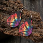 Cross-border European and American Independent Station New Colorful Wings Gradient Leather Earrings Water Drop Double-sided Print Color Leather Earrings - Image 4