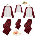 Pajamas set 160g double-sided brushed cloth black and red grid printing casual home clothes 2022 loose family of three