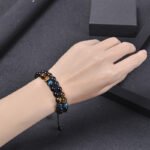 Cross-border hot sale 8mm blue tiger's eye black magnet bracelet double layer handwoven black onyx double row bracelet for men - Image 4