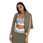 2023 Contrasting Color Stitching Letter Cloth Label Personalized Split U-Neck Adjustable Shoulder Strap Briefs Bra Two-piece Set - Image 5