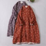 Japanese Mori Girl Art Floral Cotton Yarn Cotton Dress Loose Double Layer Cotton Long Sleeve Stand Collar Cardigan A-Line Skirt