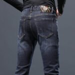 European station jeans men's spring and autumn trendy brand embroidery print slim jeans men's small foot stretch trousers are versatile - Image 4