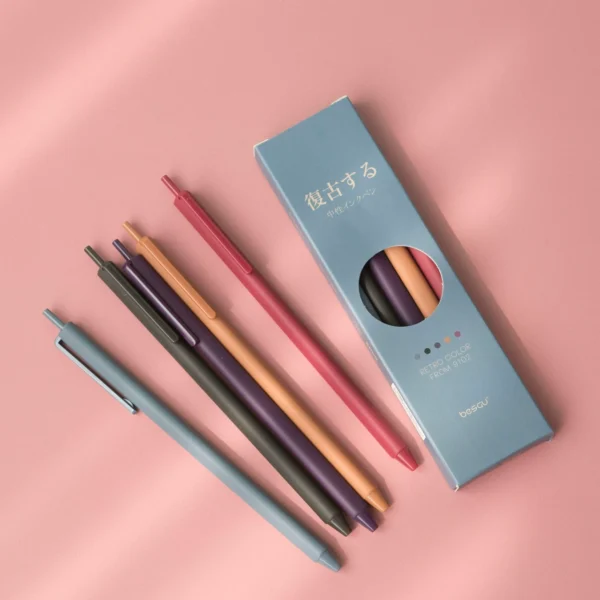Small retro color gel pen, press the special pen for students to take notes, the color of multi-color ballpoint pen stationery cute super cute creative fountain pen antique push type