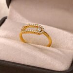 Cross-border hot sale 18K gold-plated full diamond light luxury non-fading opening ring women's zircon leaf ring women's high-end sense - Image 4