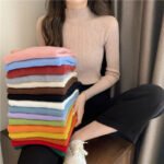 Semi-high neck long sleeve knitwear women's sweater early fall new underwear base layer this year popular beautiful tops