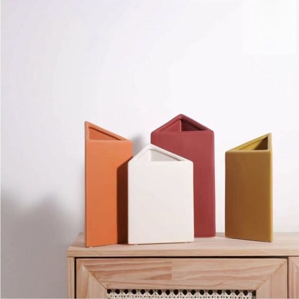 Nordic Triangular Art Ceramic Vase Ornament Living Room Dried Flower Flower Arranger Creative Home Entrance Table Decoration