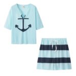 European and American popular V-neck anchor pattern printing short-sleeved tops, wide-leg pants, shorts, loose and thin suits for women - Image 8