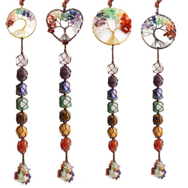 7 color stone seven-color crystal original stone hand-woven pendant natural stone tree of life car hanging yoga jewelry