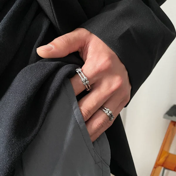 Vintage bone design titanium steel open ring