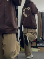 Pure cotton Japanese retro elastic waist straight casual pants men's and women's neutral style loose student all-match overalls trousers trendy - Image 2