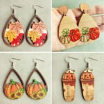 Autumn Thanksgiving Pumpkin Earrings Colorful Maple Leaf Sun Flower Pumpkin Coffee Cup Hollow Water Drops Fungus Earrings