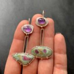 Elegant, chic, geometric, enamel, color, glaze, personality earrings, vintage, novel, inlaid with purple gemstones, earrings, female