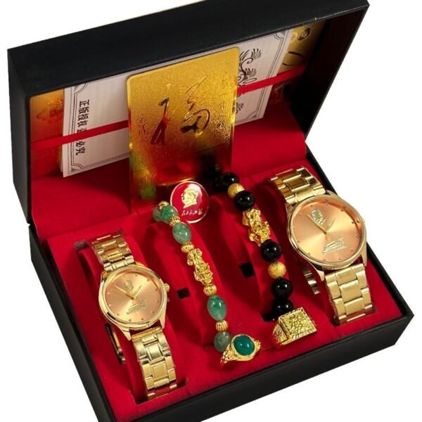 Factory source wholesale e-commerce gift box set commemorative gold watch couple energy quartz explosive gift will sell watches