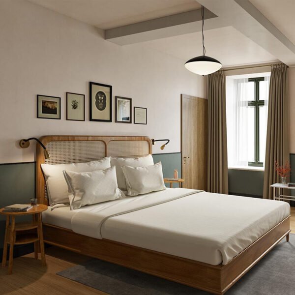 Simple and modern solid wood double bed home Nordic rattan 1.5 m single bed bed and breakfast solid wood 1.8 m rattan bed