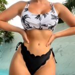 Tamron 2023 new multi-color coconut tree printing laser-cut flower petal bottoms ladies split bikini swimsuit